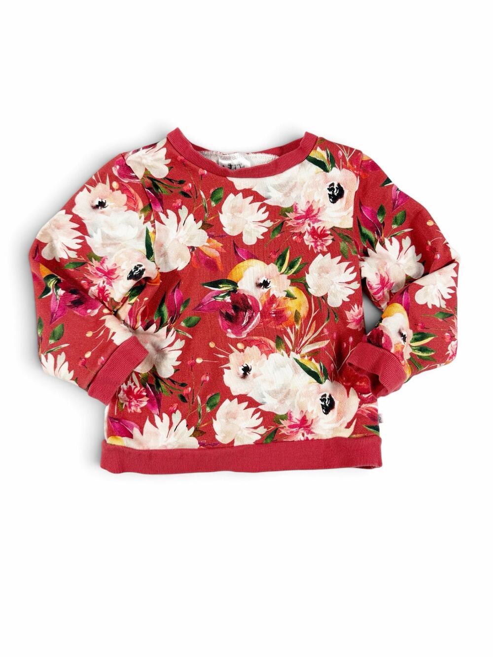 Posh Peanut Girls Floral Sweatshirt Red Pink Flowers Size 8 year